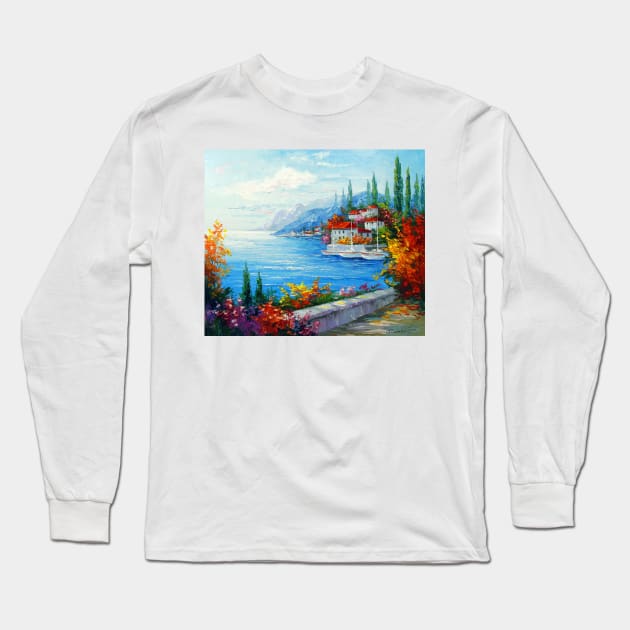 City on the sea coast Long Sleeve T-Shirt by OLHADARCHUKART